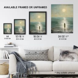 Artery8 Looking Out To Sea Oil Painting Alone At The Water Shore Moonlit Beach Seascape Large Wall Unframed Art Poster Print Thick Paper 18X24 Inch - thumbnail 3