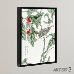 "Artery8 Tree Creeper & Pea Japanese Framed Canvas Wall Art Print Kashu - Size: W12"" x H16""" - thumbnail 2