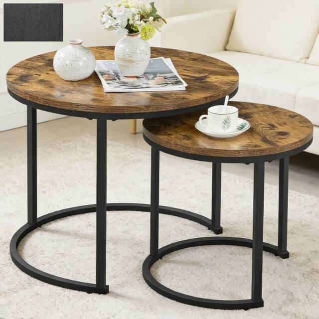 Ventryn Nesting Coffee Tables Set of 2 Round Stacking Side Tables in Brown - image 1