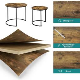 Ventryn Nesting Coffee Tables Set of 2 Round Stacking Side Tables in Brown - thumbnail 6
