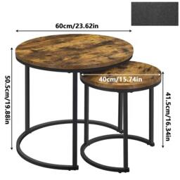 Ventryn Nesting Coffee Tables Set of 2 Round Stacking Side Tables in Brown - thumbnail 2
