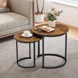 Ventryn Nesting Coffee Tables Set of 2 Round Stacking Side Tables in Brown - thumbnail 5