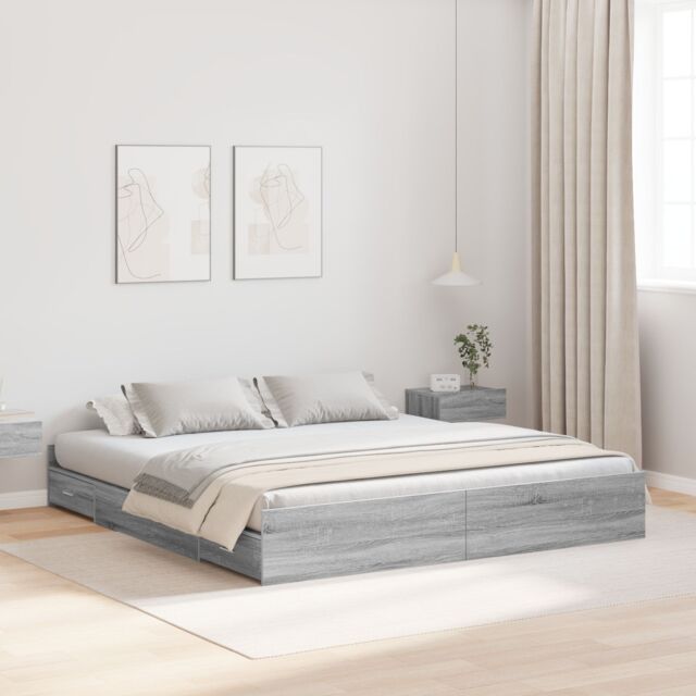 Berkfield Home Storage Bed Frame with Drawer with Headboard with Storage Grey sonoma 180 x 200 cm - image 1