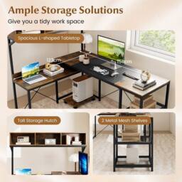 Costway L-Shaped Computer Desk Reversible Corner Workstation w/ Storage Hutch in Dark Brown - thumbnail 2