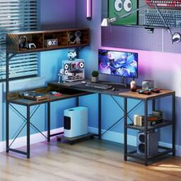 Costway L-Shaped Computer Desk Reversible Corner Workstation w/ Storage Hutch in Dark Brown - thumbnail 8