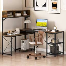 Costway L-Shaped Computer Desk Reversible Corner Workstation w/ Storage Hutch in Dark Brown - thumbnail 3