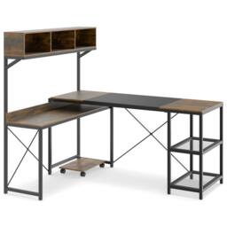 Costway L-Shaped Computer Desk Reversible Corner Workstation w/ Storage Hutch in Dark Brown - thumbnail 9