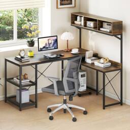 Costway L-Shaped Computer Desk Reversible Corner Workstation w/ Storage Hutch in Dark Brown - thumbnail 7