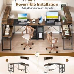 Costway L-Shaped Computer Desk Reversible Corner Workstation w/ Storage Hutch in Dark Brown - thumbnail 5