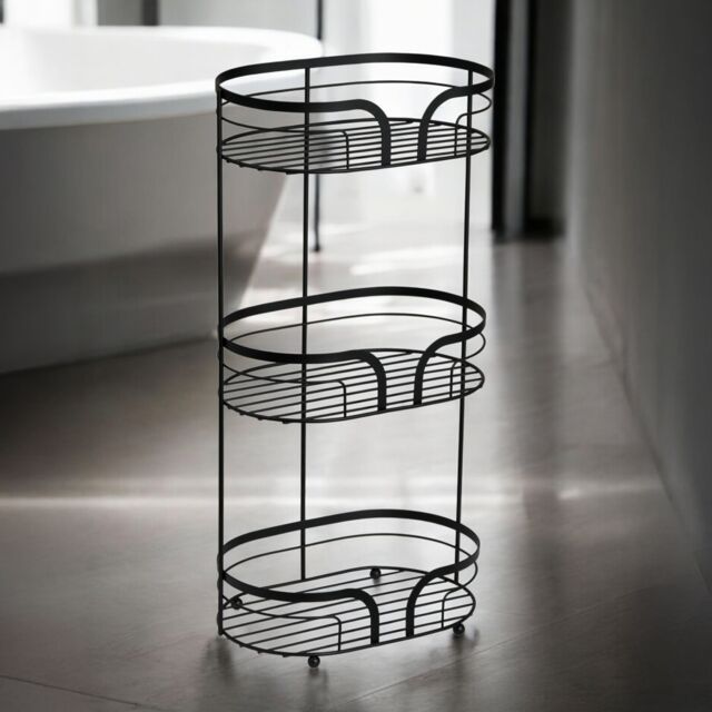 Showerdrape Dante Modern 3-Tier Floor Caddy - Bathroom Storage in White, Grey, Pink, Chrome, Black, Sage Green in Black - image 1