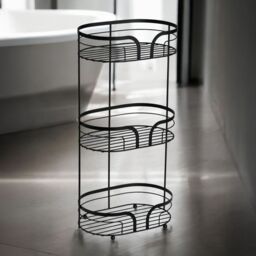 Showerdrape Dante Modern 3-Tier Floor Caddy - Bathroom Storage in White, Grey, Pink, Chrome, Black, Sage Green in Black - thumbnail 1