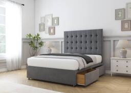 "Sloomy Alabama Coniston Divan Bed Base No Drawers - 26"" Strutted Headboard in Dark Grey - Size: Small Single" - thumbnail 4