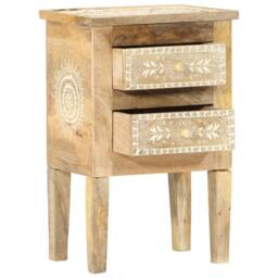 Berkfield Home Hand Painted bedside Cabinet 40x30x60 cm Solid Mango Wood in Brown - Size: 40 x 30 x 60 cm - thumbnail 3