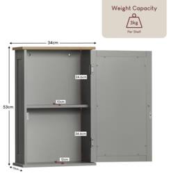 EONLION Bathroom Mirrored Wall Cabinet Wooden Storage Cupboard with Shelf in Grey - thumbnail 2