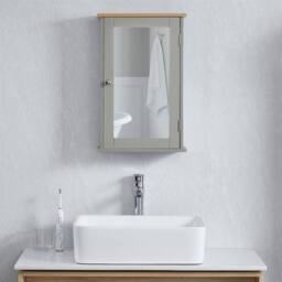 EONLION Bathroom Mirrored Wall Cabinet Wooden Storage Cupboard with Shelf in Grey