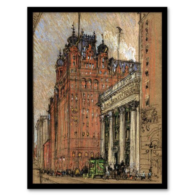 Artery8 Joseph Pennell New York City Hotel Street View Framed Wall Art Print in Brown - Size: A4 - image 1