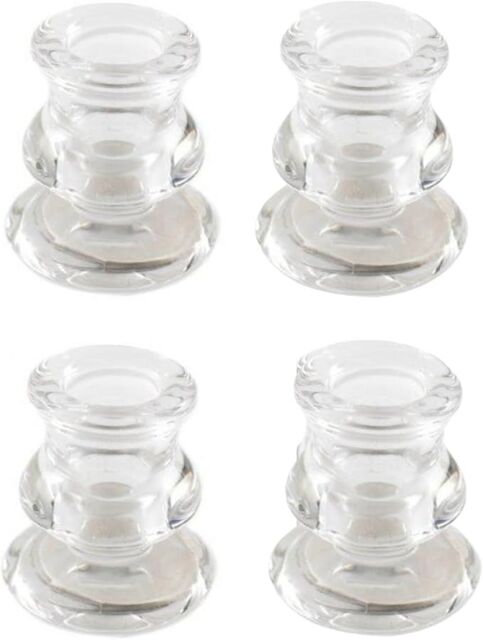 Marco Paul Pack of 4 Glass 7cm Taper Candle Stick Holder Table Centre Piece in Clear