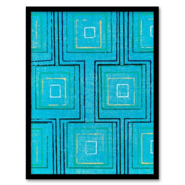 Artery8 Furuya Korin Framed Wall Art Print Squares Geometric Blue Pattern - Size: A4 - image 1