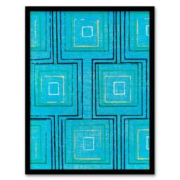 Artery8 Furuya Korin Framed Wall Art Print Squares Geometric Blue Pattern - Size: A4 - thumbnail 1
