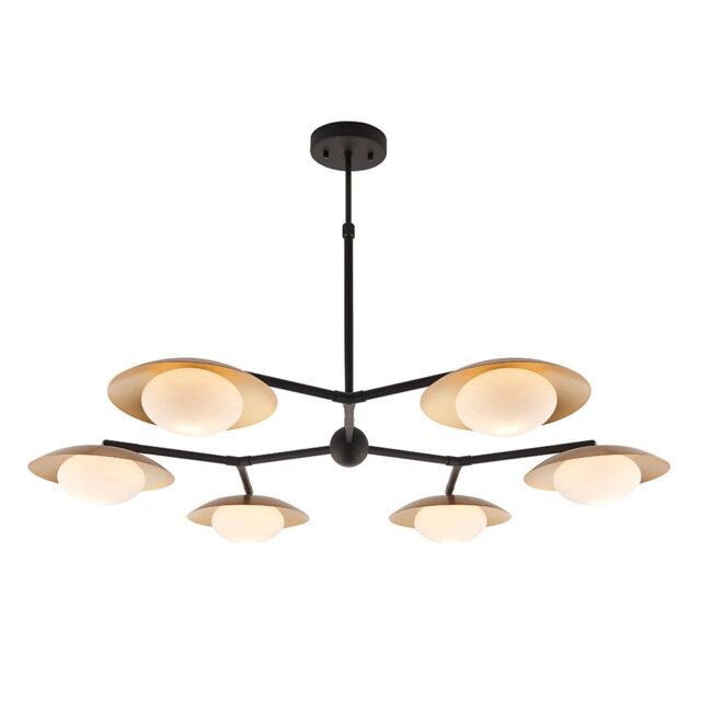 Loops Gold & Bronze Semi Flush 6 Bulb Ceiling Light - Pebble Shaped Opal Glass Shades in Clear - image 1