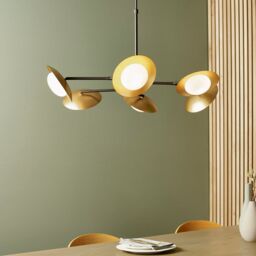 Loops Gold & Bronze Semi Flush 6 Bulb Ceiling Light - Pebble Shaped Opal Glass Shades in Clear - thumbnail 5