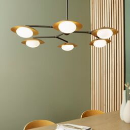 Loops Gold & Bronze Semi Flush 6 Bulb Ceiling Light - Pebble Shaped Opal Glass Shades in Clear - thumbnail 4