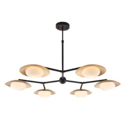 Loops Gold & Bronze Semi Flush 6 Bulb Ceiling Light - Pebble Shaped Opal Glass Shades in Clear