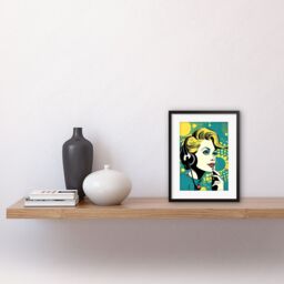 "Artery8 Wall Art Print Retro 1950's Woman Telephone Headset Comic Book Style Blue Yellow Hello Portrait Artwork Framed 9X7 Inch - Size: W7"" x H9""" - thumbnail 2