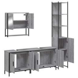 Berkfield Home 4 Piece Bathroom Furniture Set Grey Sonoma Engineered Wood - thumbnail 5