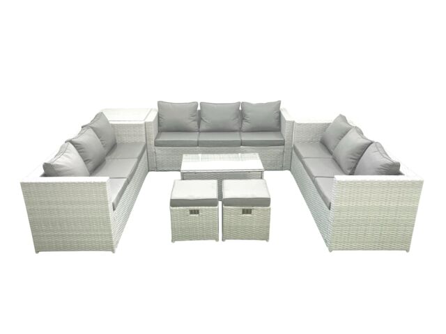 Fimous Rattan Garden Outdoor Furniture Set 11 Seater Garden Sofa Coffee Table Set with 2 Small Footstool Side Table Light Grey Mixed - image 1