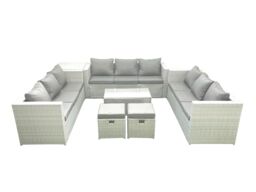Fimous Rattan Garden Outdoor Furniture Set 11 Seater Garden Sofa Coffee Table Set with 2 Small Footstool Side Table Light Grey Mixed - thumbnail 1