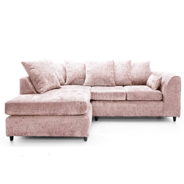 Furnishings For Less UK Monaco Chenille Fabric 3 to 4 Seater L Shaped Corner Sofa Left Hand Facing in Pink - image 1
