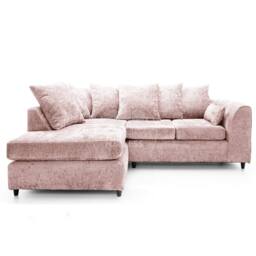 Furnishings For Less UK Monaco Chenille Fabric 3 to 4 Seater L Shaped Corner Sofa Left Hand Facing in Pink