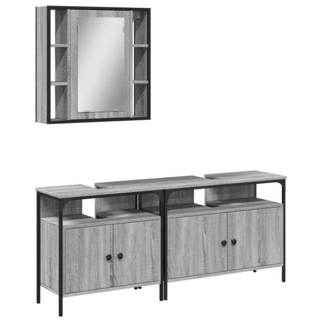 Berkfield Home 3 Piece Bathroom Cabinet Set Grey Sonoma Engineered Wood - image 1