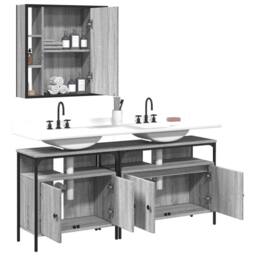 Berkfield Home 3 Piece Bathroom Cabinet Set Grey Sonoma Engineered Wood - thumbnail 4