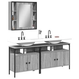 Berkfield Home 3 Piece Bathroom Cabinet Set Grey Sonoma Engineered Wood - thumbnail 2