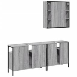 Berkfield Home 3 Piece Bathroom Cabinet Set Grey Sonoma Engineered Wood - thumbnail 8