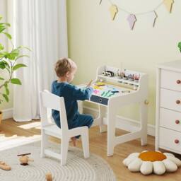 AIYAPLAY Art Table & Chair Set for children with Drawers in White