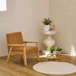 sweeek Children's scandi-style armchair, corduroy & rubberwood in Mustard