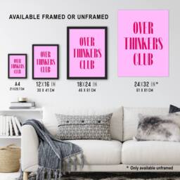 Artery8 Overthinkers Club Simple Modern Pink Framed Wall Art Print - Size: A4 - thumbnail 3