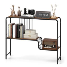 Costway Console Table Entryway Table with Storage Shelf & Metal Frame-Coffee in Walnut - thumbnail 1