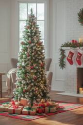Living and Home Snow Flocked Christmas Tree with Pine, Berries & Foldable Metal Stand - Size: Large - thumbnail 2
