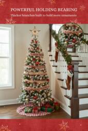 Living and Home Snow Flocked Christmas Tree with Pine, Berries & Foldable Metal Stand - Size: Large - thumbnail 4