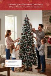 Living and Home Snow Flocked Christmas Tree with Pine, Berries & Foldable Metal Stand - Size: Large - thumbnail 3