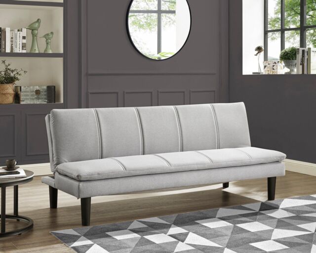 Home Detail Pearse Fabric Sofa Bed With Ribbed Fabric Detail & Black Legs in Light Grey - image 1