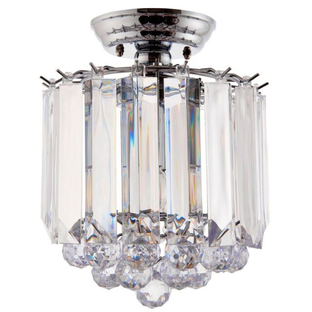 Loops Flush Ceiling Mount Light Chrome & Acrylic 2x Lamp Bulb Classic Hanging Fitting - image 1