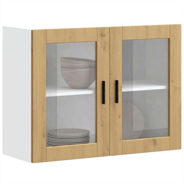Berkfield Home Kitchen Wall Cabinet with Glass Door Porto Artisan Oak in Brown - image 1