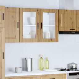 Berkfield Home Kitchen Wall Cabinet with Glass Door Porto Artisan Oak in Brown - thumbnail 3