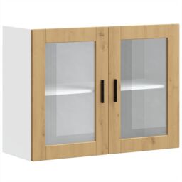 Berkfield Home Kitchen Wall Cabinet with Glass Door Porto Artisan Oak in Brown - thumbnail 2