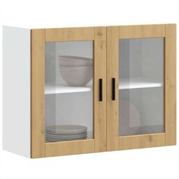 Berkfield Home Kitchen Wall Cabinet with Glass Door Porto Artisan Oak in Brown - thumbnail 1
